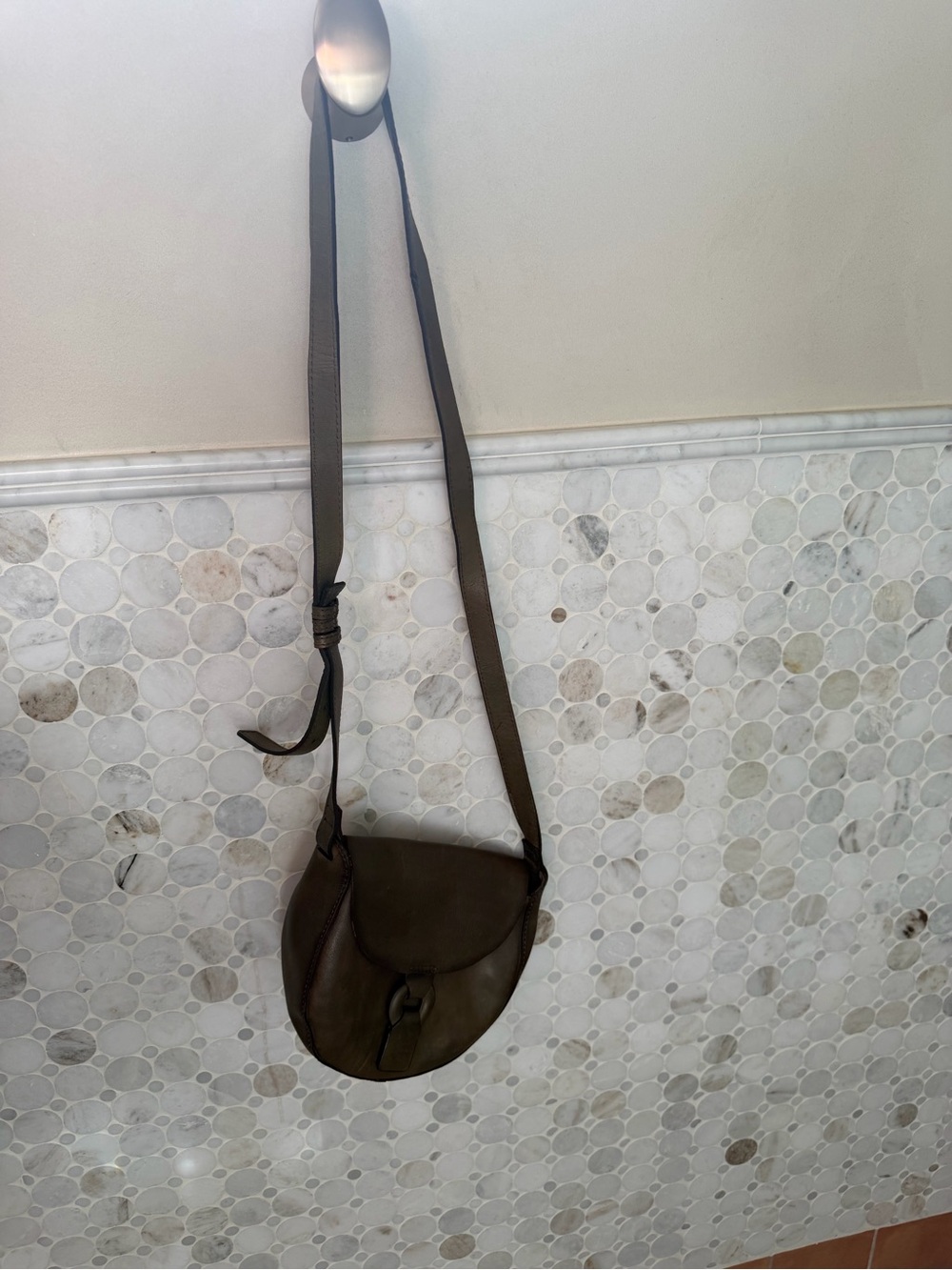 Classic Brown Olive Green Leather Crossbody Saddle Bag